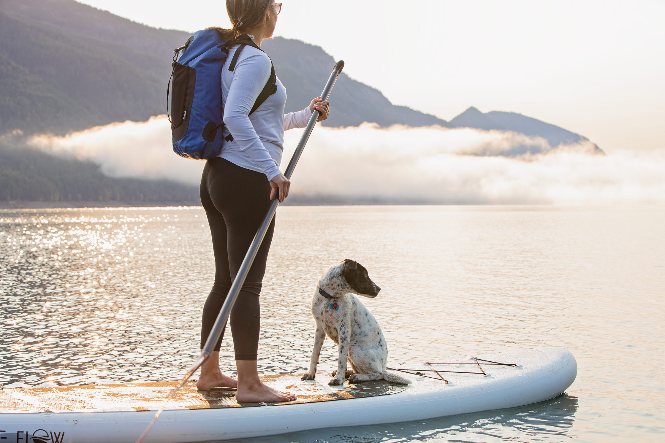 Woman dog paddle board outdoor